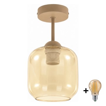 BRILAGI - LED opbouwplafonnière RETRO GLASS 1xE27/60W/230V Ø 14 cm beige/rookkleurig beige