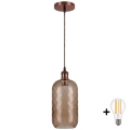 Brilagi - LED-pendel met snoer RETRO GLASS 1xE27/60W/230V Ø 14 cm koper/rookbruin