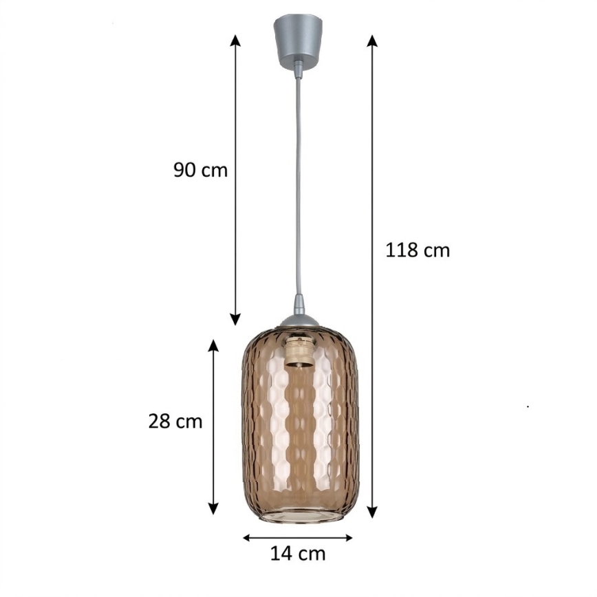 BRILAGI - LED-hanglamp met kabel RETRO GLASS 1xE27/60W/230V Ø 14 cm zilver/rookbruin