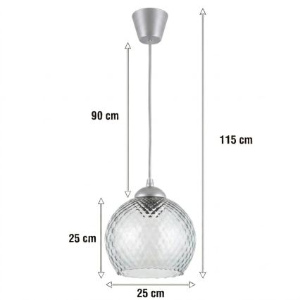 Brilagi - LED-hanglamp met kabel RETRO GLASS 1xE27/60W/230V Ø 25 cm zilver/rookgrijs