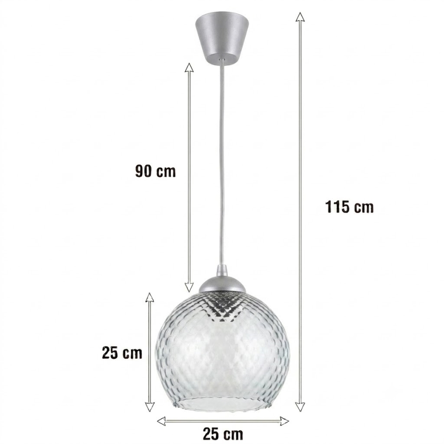 Brilagi - LED-hanglamp met kabel RETRO GLASS 1xE27/60W/230V Ø 25 cm zilver/rookgrijs
