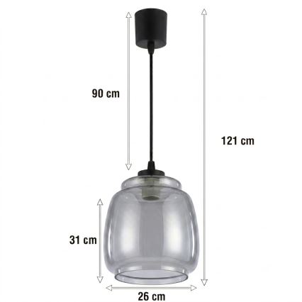 Brilagi - LED-kroonluchter aan snoer RETRO GLASS 1xE27/60W/230V Ø 26 cm zwart/rookgrijs