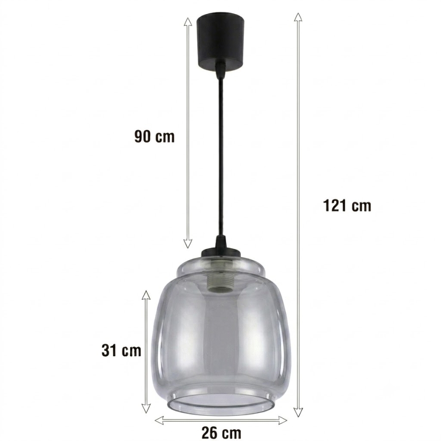 Brilagi - LED-kroonluchter aan snoer RETRO GLASS 1xE27/60W/230V Ø 26 cm zwart/rookgrijs