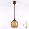 Brilagi - LED-pendellamp aan kabel RETRO GLASS 1xE27/60W/230V Ø 14 cm bruin/rookbruin