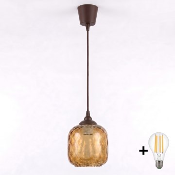 Brilagi - LED-pendellamp aan kabel RETRO GLASS 1xE27/60W/230V Ø 14 cm bruin/rookbruin
