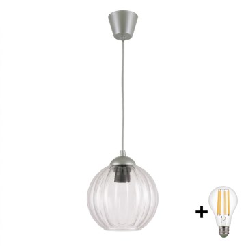 Brilagi - LED-pendellamp aan kabel RETRO GLASS 1xE27/60W/230V Ø 18 cm zilver/helder