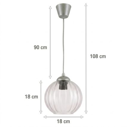 Brilagi - LED-pendellamp aan kabel RETRO GLASS 1xE27/60W/230V Ø 18 cm zilver/helder