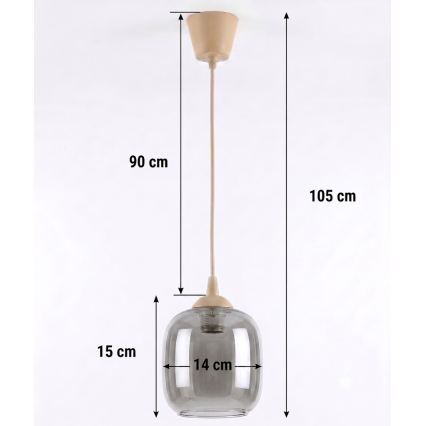 Brilagi - LED-hanglamp aan kabel RETRO GLASS 1xE27/60W/230V Ø 14 cm beige/rookgrijs