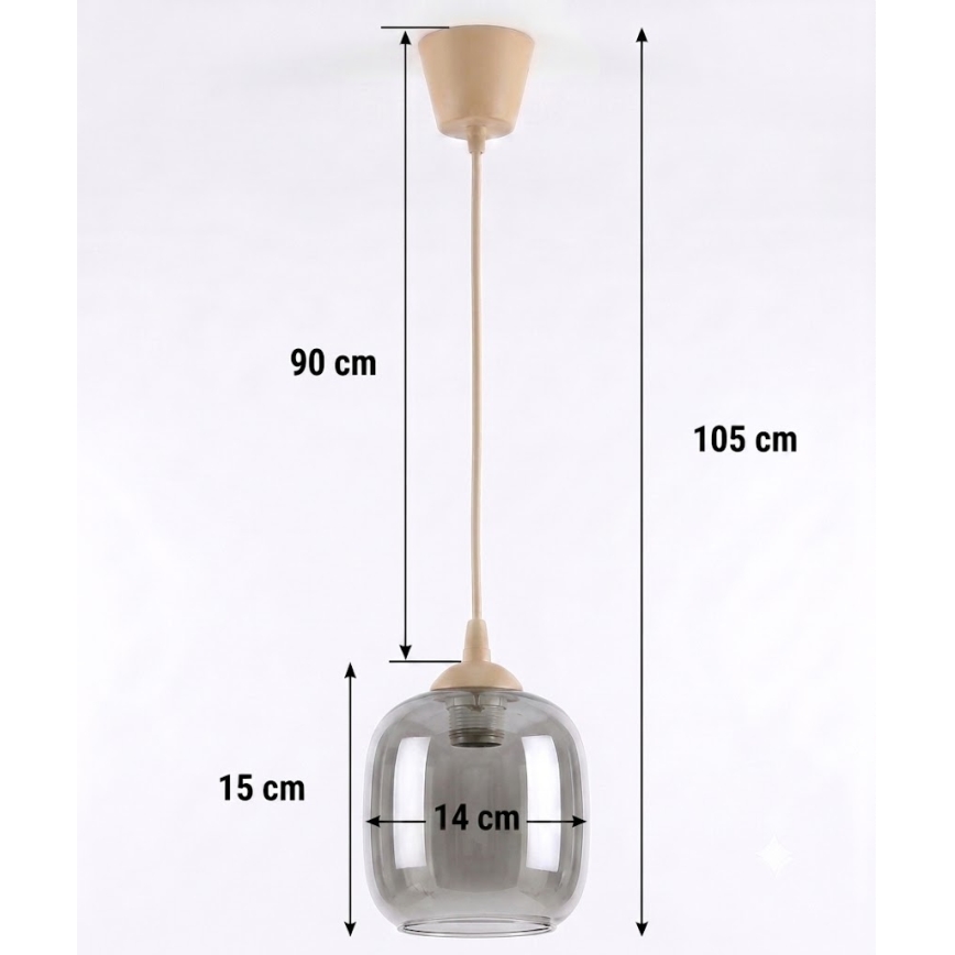 Brilagi - LED-hanglamp aan kabel RETRO GLASS 1xE27/60W/230V Ø 14 cm beige/rookgrijs