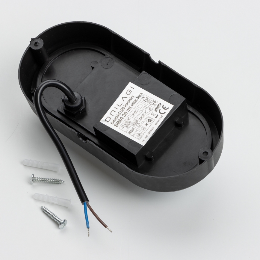 Brilagi - LED Plafondarmatuur industrieverlichting SIMA LED/12W/230V IP65 zwart