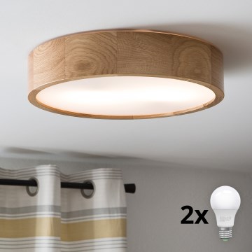 Brilagi - LED plafondlamp CARVALHO 2xE27/30W/230V eiken Ø 37,5 cm
