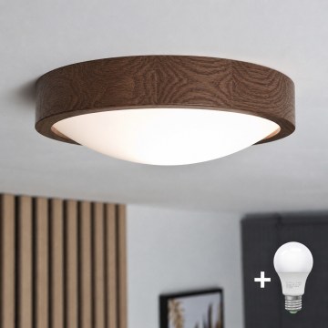 Brilagi - LED plafondlamp CARVALHO SLIM 1xE27/15W/230V eiken/walnoot Ø 27 cm