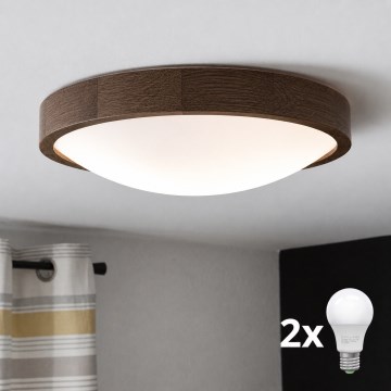 Brilagi - LED plafondlamp CARVALHO SLIM 2xE27/15W/230V eiken/walnoot Ø 37 cm