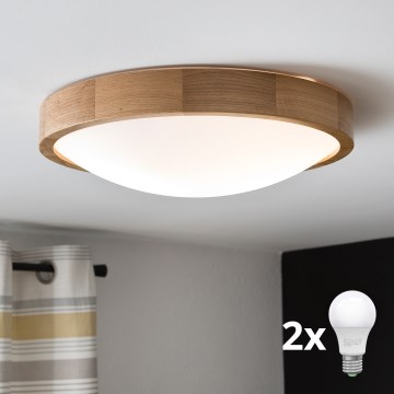 Brilagi - LED plafondlamp CARVALHO SLIM 2xE27/30W/230V eiken Ø 37 cm
