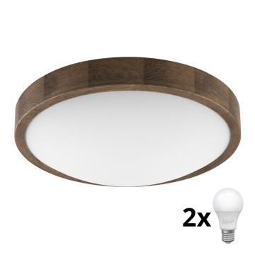 Brilagi - LED Plafondlamp CARVALHO SLIM 2xE27/60W/230V eiken diameter 37 cm