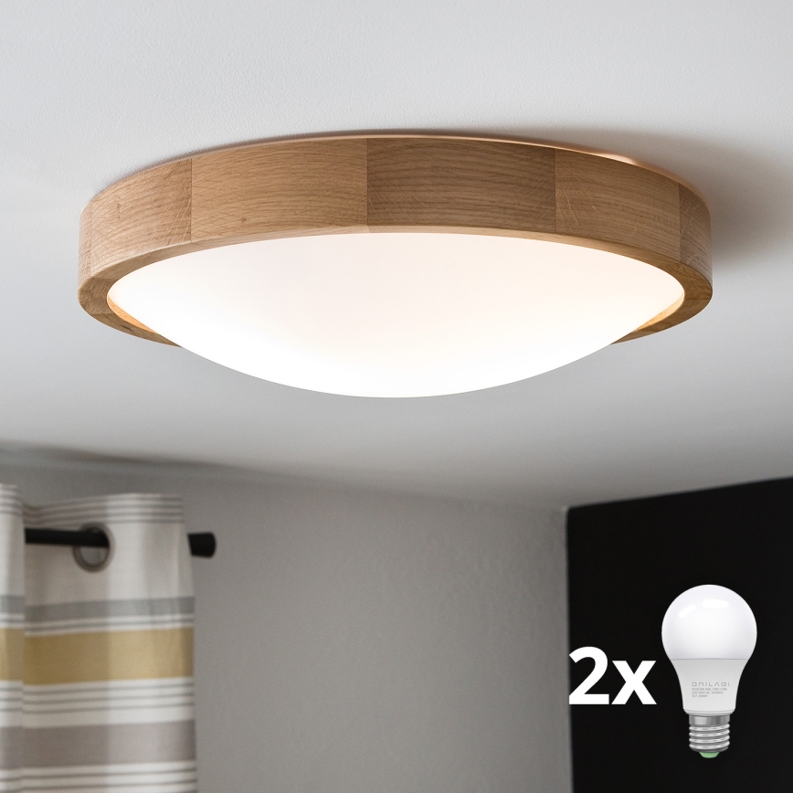 Brilagi - LED Plafondlamp CARVALHO SLIM 2xE27/60W/230V eiken pr. 37 cm