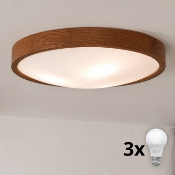 Brilagi - LED plafondlamp CARVALHO SLIM 3xE27/15W/230V eik/kers Ø 47 cm