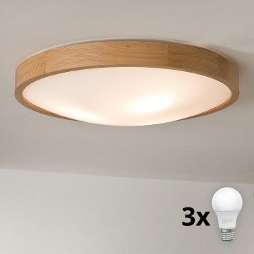 Brilagi - LED plafondlamp CARVALHO SLIM 3xE27/45W/230V eiken Ø 47 cm