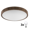 Brilagi - LED Plafondlamp CARVALHO SLIM 3xE27/60W/230V eiken walnoot Ø 47 cm