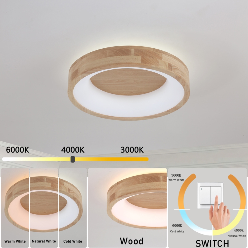 Brilagi - LED-plafondlamp FALCON WOOD LED/30W/230V 3000/4000/6000K Ø 45 cm hout