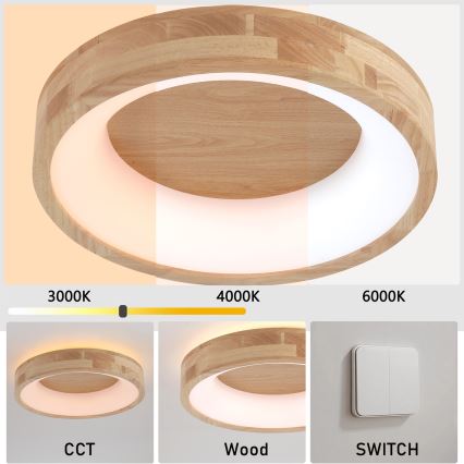 Brilagi - LED-plafondlamp FALCON WOOD LED/30W/230V 3000/4000/6000K Ø 45 cm hout