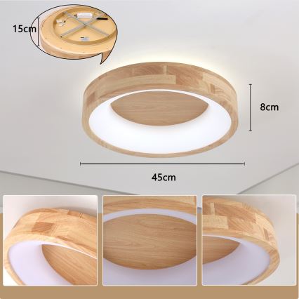Brilagi - LED-plafondlamp FALCON WOOD LED/30W/230V 3000/4000/6000K Ø 45 cm hout