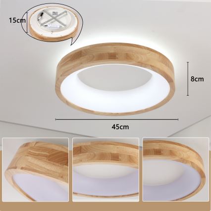 Brilagi - LED-plafondlamp FALCON WOOD, 30W, 230V, 3000/4000/6000K, Ø 45 cm, hout