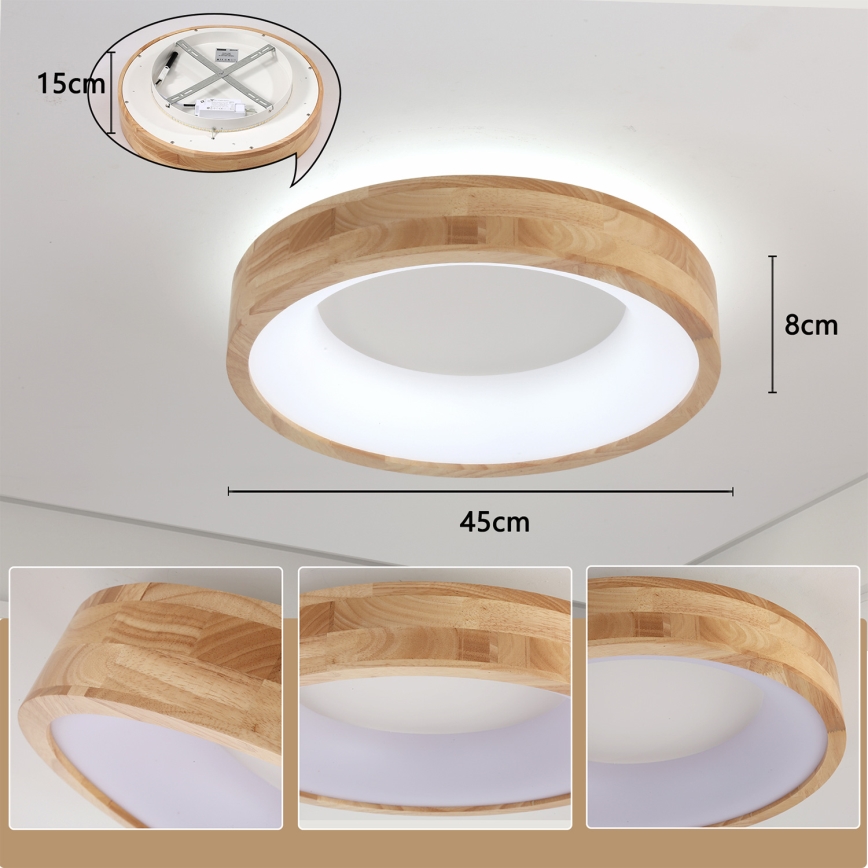 Brilagi - LED-plafondlamp FALCON WOOD, 30W, 230V, 3000/4000/6000K, Ø 45 cm, hout