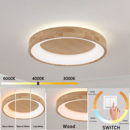 Brilagi - LED-plafondlamp FALCON WOOD LED/40W/230V 3000/4000/6000K Ø 60 cm hout