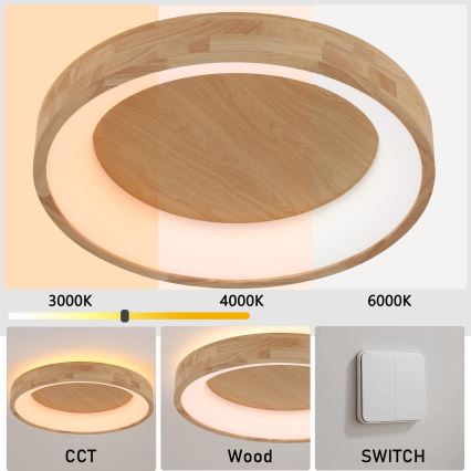 Brilagi - LED-plafondlamp FALCON WOOD LED/40W/230V 3000/4000/6000K Ø 60 cm hout