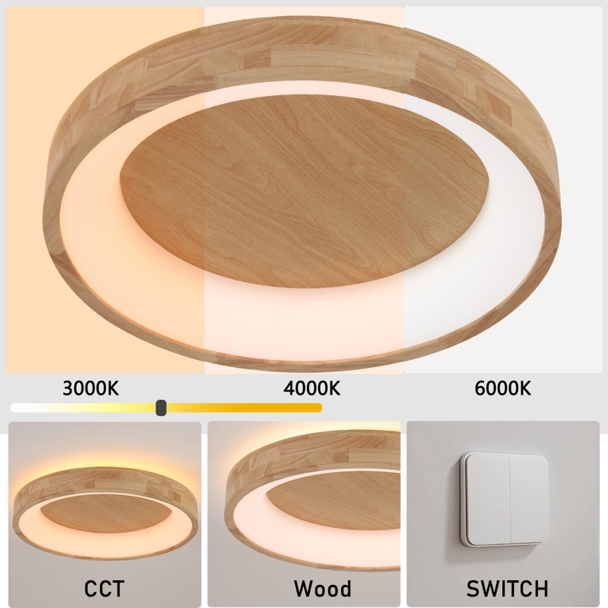 Brilagi - LED-plafondlamp FALCON WOOD LED/40W/230V 3000/4000/6000K Ø 60 cm hout