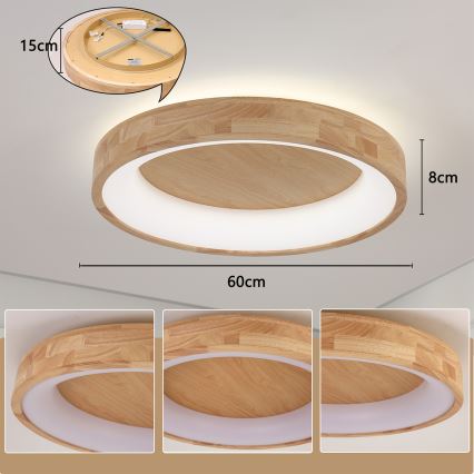 Brilagi - LED-plafondlamp FALCON WOOD LED/40W/230V 3000/4000/6000K Ø 60 cm hout