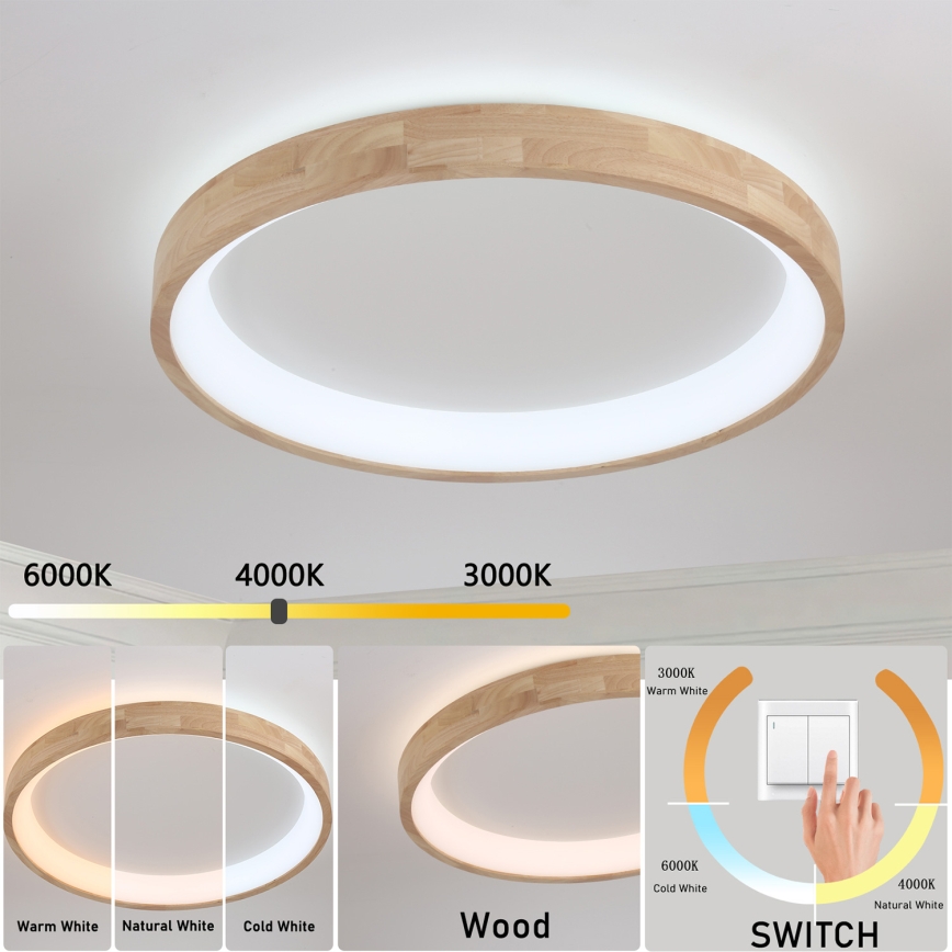 Brilagi - LED-plafondlamp FALCON WOOD LED/60W/230V 3000/4000/6000K Ø 80 cm hout