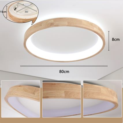 Brilagi - LED-plafondlamp FALCON WOOD LED/60W/230V 3000/4000/6000K Ø 80 cm hout