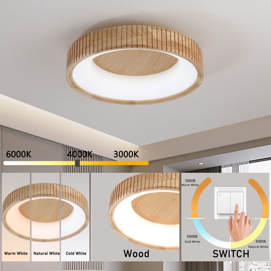 Brilagi - LED plafondlamp FALCON WOOD MODERN LED/30W/230V 3000/4000/6000K Ø 45 cm hout