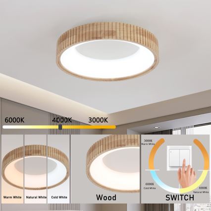 Brilagi - LED-plafondlamp FALCON WOOD MODERN LED/30W/230V 3000/4000/6000K Ø 45 cm hout
