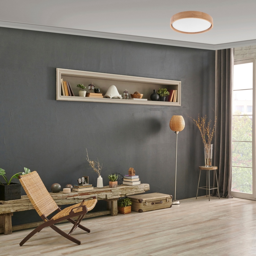 Brilagi - LED dimbare plafondlamp MANAROLA SMART LED/24W/230V 2700-6500K eiken Ø 41 cm Wi-Fi + Tuya afstandsbediening