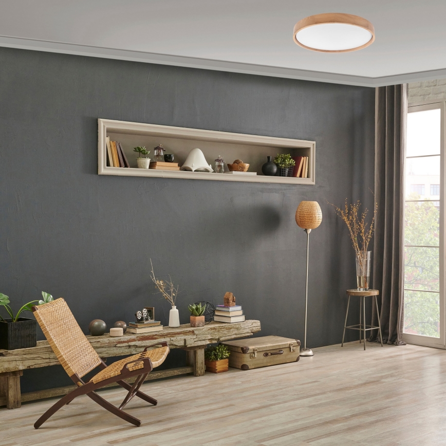 Brilagi - LED dimbare plafondlamp MANAROLA SMART LED/36W/230V 2700-6500K eiken Ø 51 cm Wi-Fi + Tuya afstandsbediening