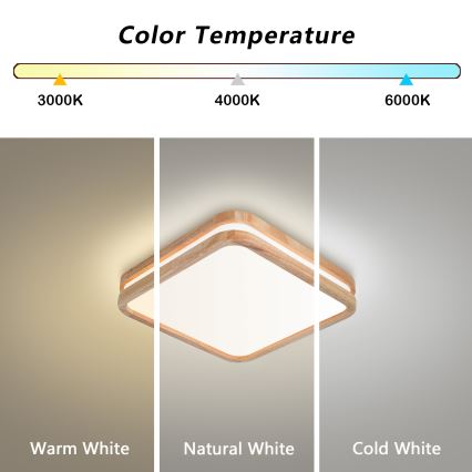Brilagi - LED plafondlamp MOLINA SQUARE LED/32W/230V 3000/4000/6000K eiken 30x30 cm