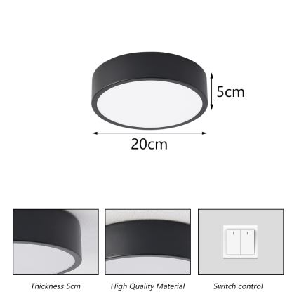 Brilagi - LED plafondlamp POOL LED/18W/230V 3000/4500/6000K Ø 20 cm zwart