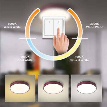 Brilagi - LED-plafondlamp POOL, 36 W, 230 V, 3000/4000/6000 K, Ø 30 cm, bordeaux