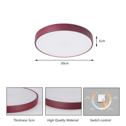 Brilagi - LED-plafondlamp POOL, 36 W, 230 V, 3000/4000/6000 K, Ø 30 cm, bordeaux