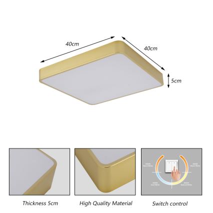 Brilagi - LED plafondlamp POOL LED/36W/230V 3000/4000/6000K 40x40 cm goudkleurig