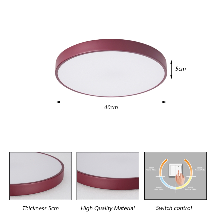 Brilagi - POOL LED plafondlamp Ø 40 cm, 48 W, 230 V, 3000/4000/6000 K, bordeaux