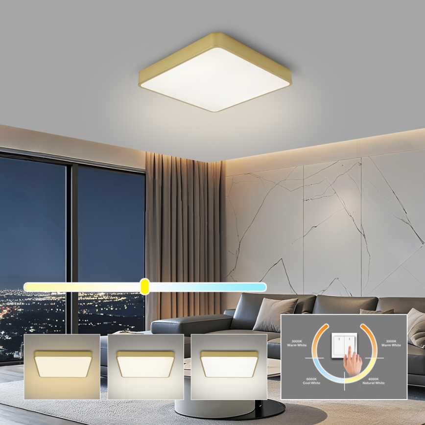 Brilagi - LED plafondlamp POOL LED/48W/230V 3000/4500/6000K 50x50 cm goudkleurig