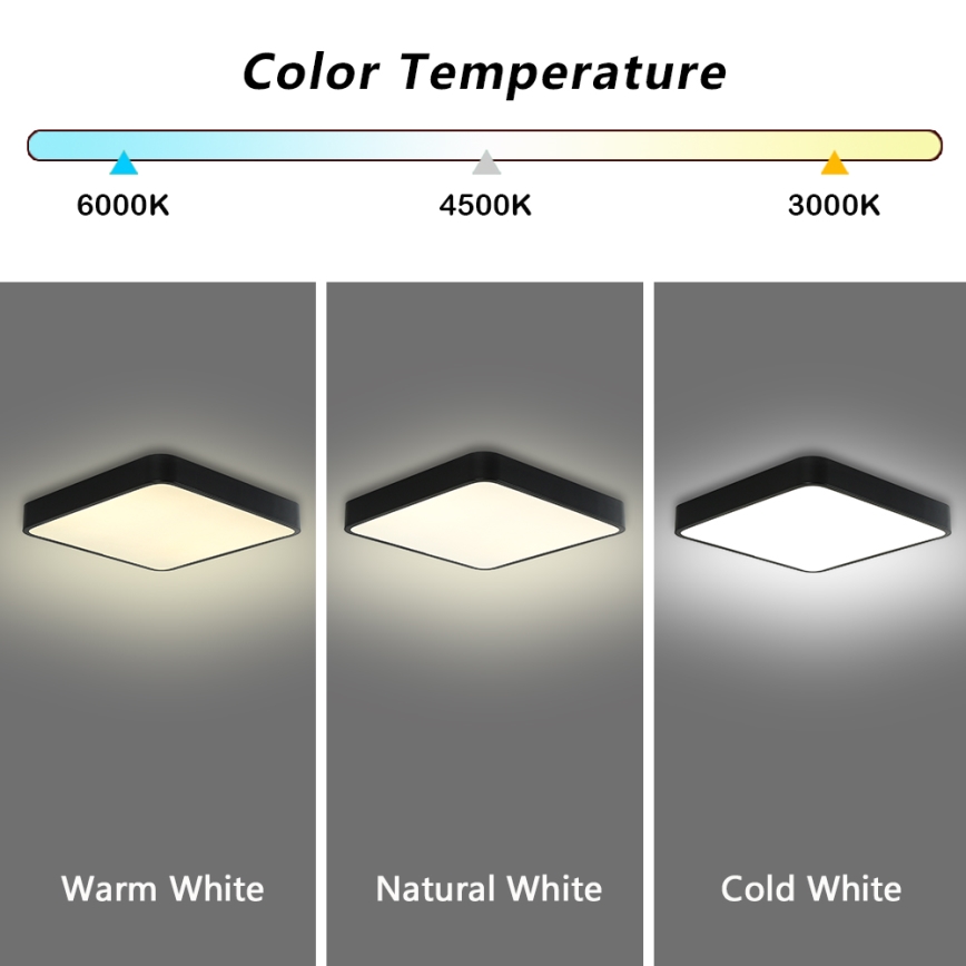 Brilagi - LED Plafondlamp POOL LED/48W/230V 3000/4500/6000K 50x50 cm zwart