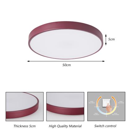 Brilagi - LED-plafondlamp POOL LED/60W/230V 3000/4000/6000K diam. 50 cm bordeaux