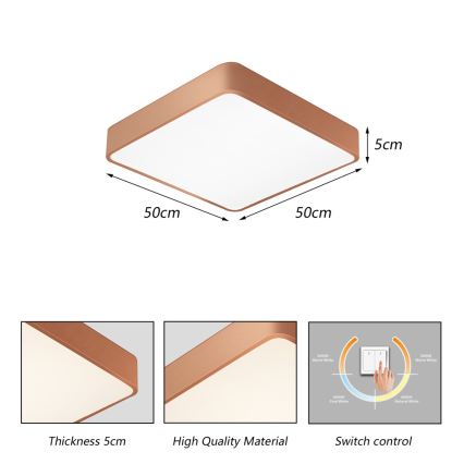 BRILAGI - LED plafondlamp POOL SQUARE LED/48W/230V 3000/4000/6000K 50x50 cm koperkleurig
