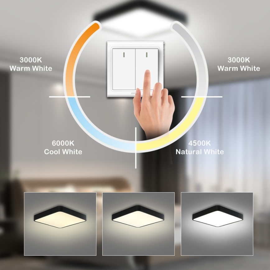 Brilagi - LED Plafondlamp POOL SQUARE LED/48W/230V 3000/4500/6000K 50x50 cm zwart