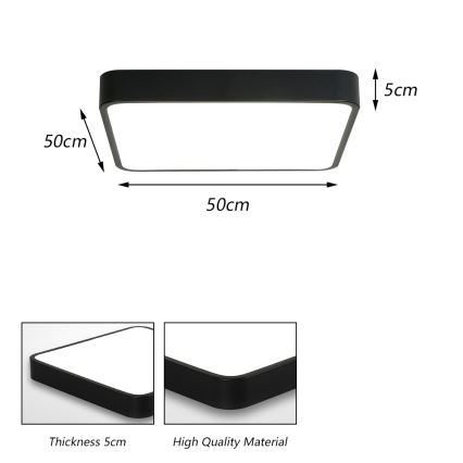 Brilagi - LED plafondlamp POOL SQUARE LED/48W/230V 3000/4500/6000K 50x50 cm zwart